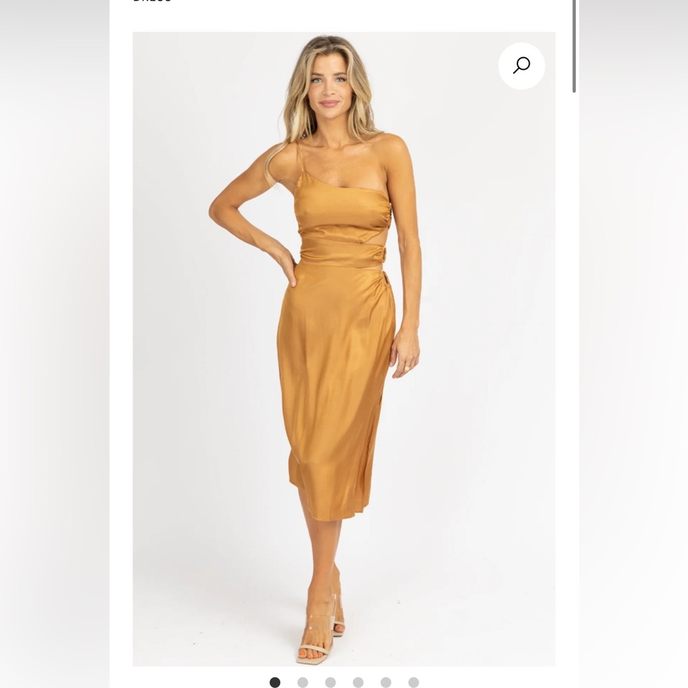 L’ABEYE SATIN CARAMEL CUTOUT DRESS NWT
